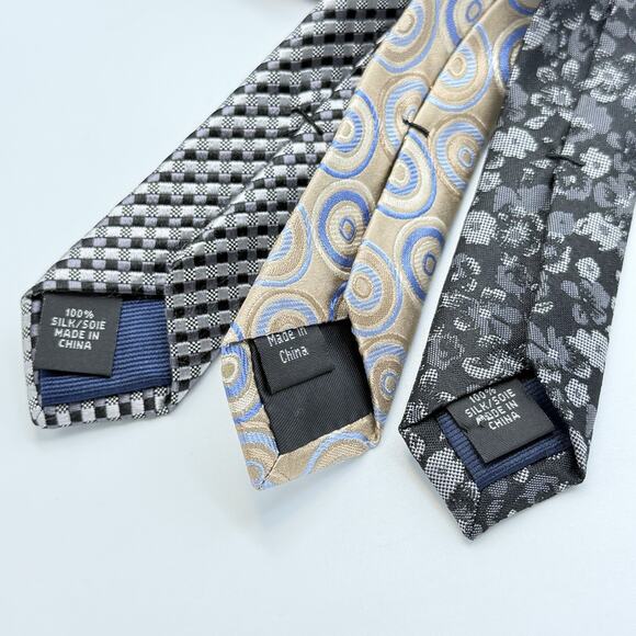 Lot (3) Michael Kors Necktie Mens Tie Multicolor Check Floral Geometric Silk 59" - Picture 2 of 8